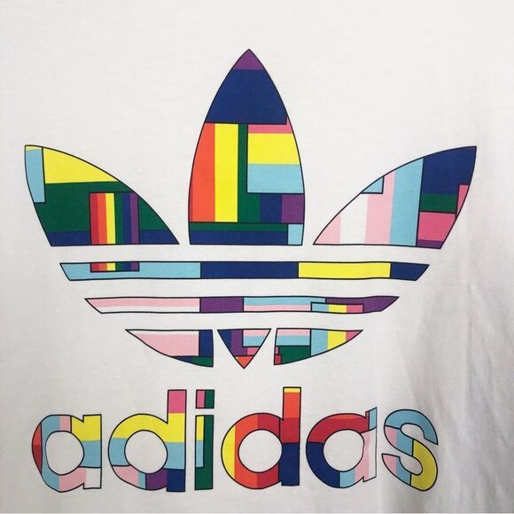 ADIDAS | Unisex Flag Fill Multicolor Trefoil White Crewneck Logo Tee Size Medium - Picture 5 of 11